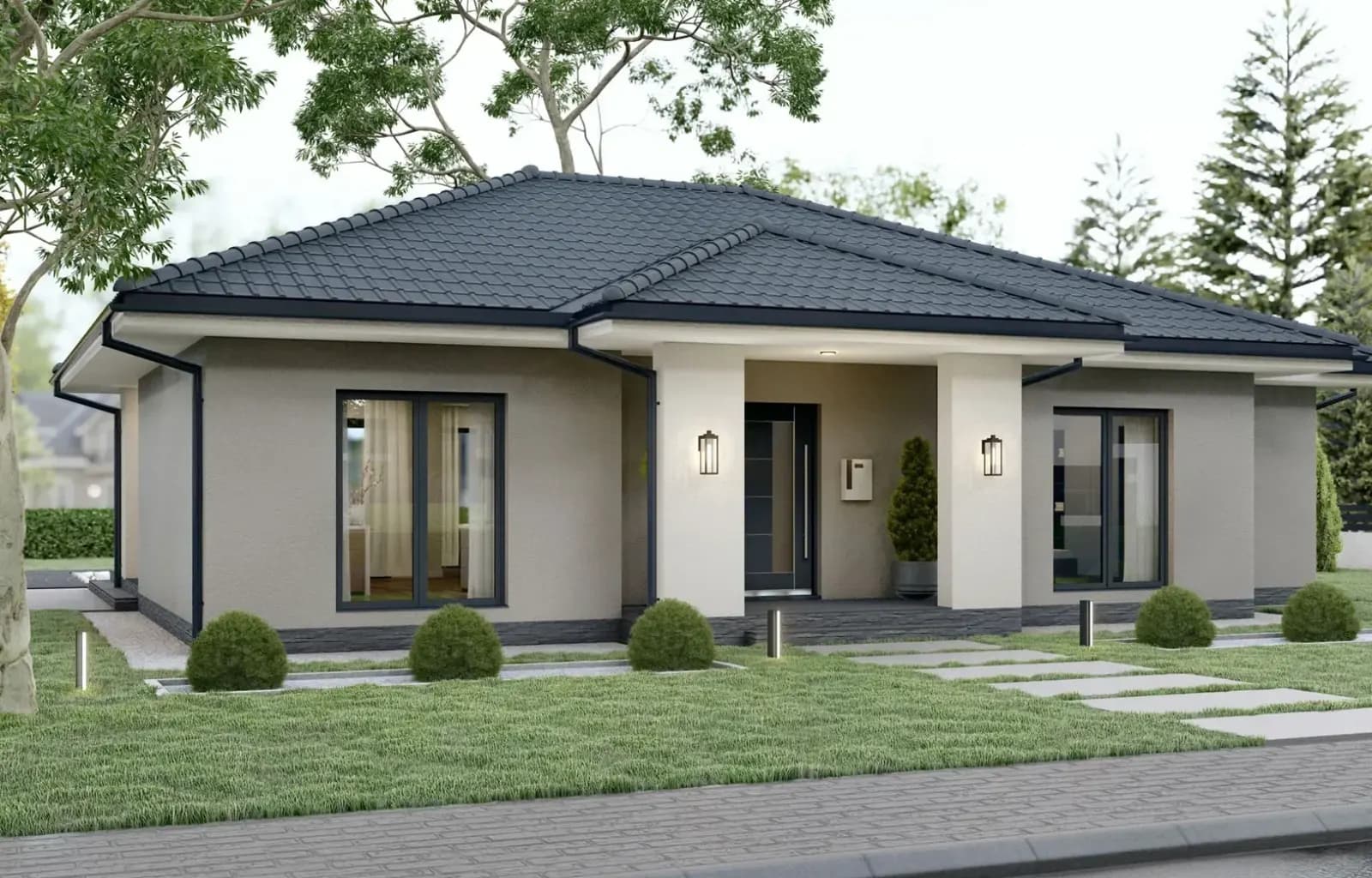 Architekturstudie Bungalow mit Walmdach – Alpenkraft GmbH